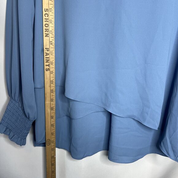 Karen Kane Blouse Womens Size XL Baby Blue Layered Top Smocked Wrist & Neckline - Picture 6 of 11